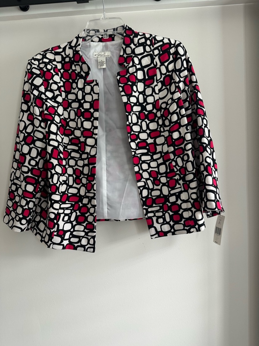 Kim Rogers Pink, Black & White Geometric Open-Front Blazer NWT - Picture 3 of 5